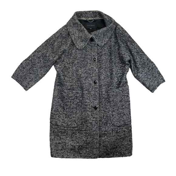 Banana Republic Coat Womens Small Black White Tweed 3/4 Sleeve Button Front - Picture 1 of 9